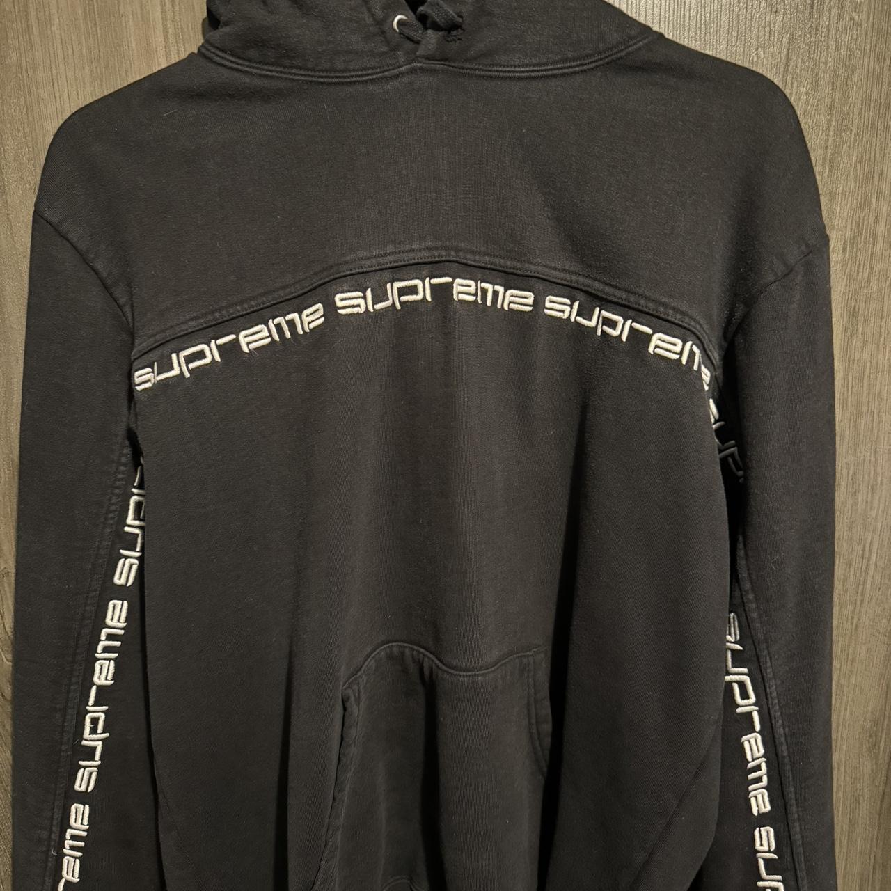 Supreme text shop stripe hoodie