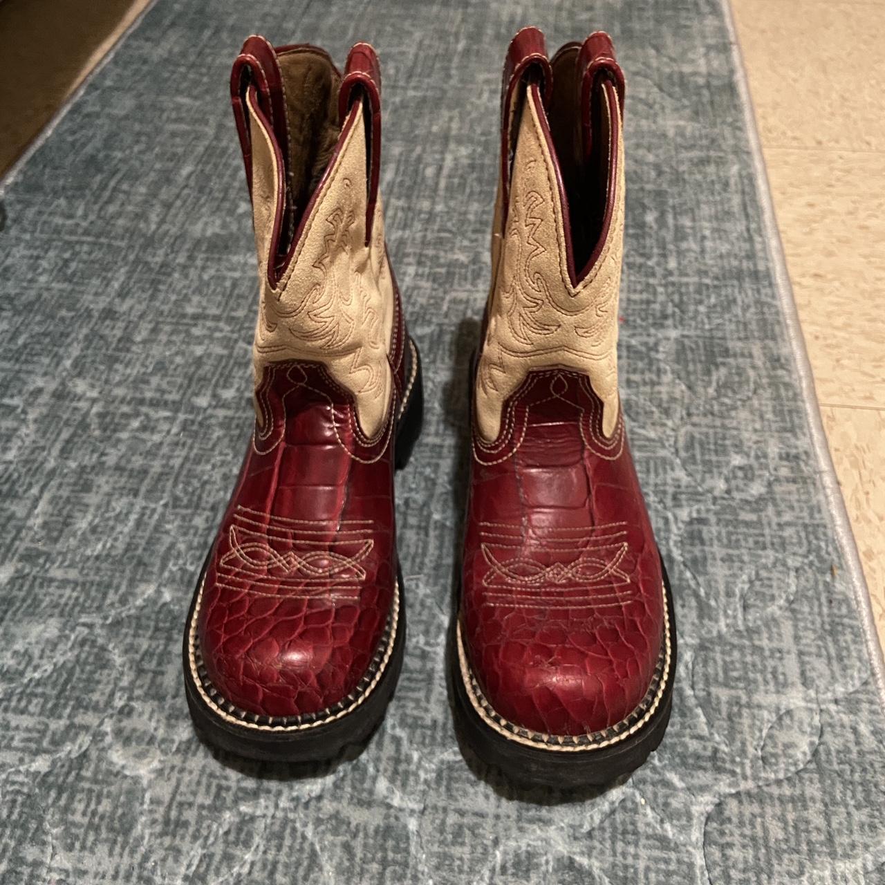 Ariat Women's Red and Cream Boots Depop