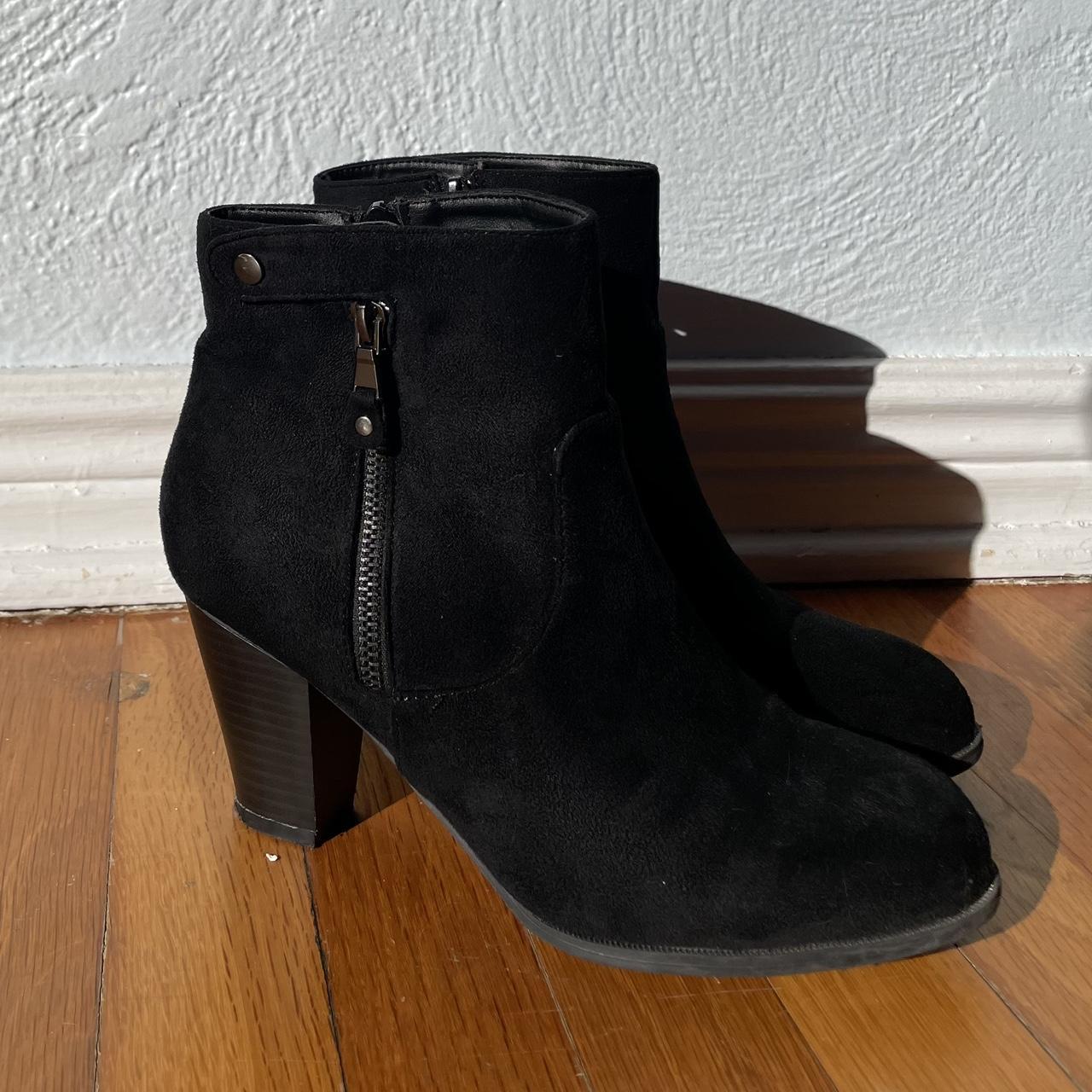 black suede high heel boots with zippers Worn only a... - Depop