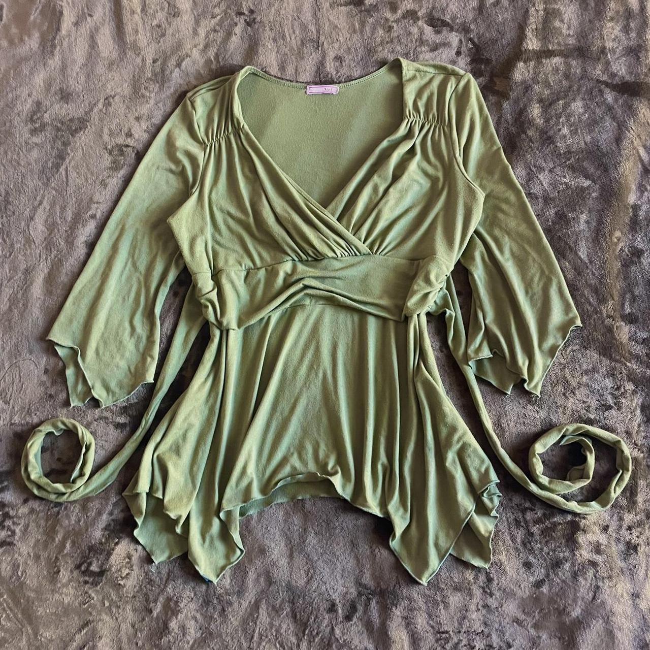 Fairycore green asymmetrical top. 3/4 sleeves.... - Depop