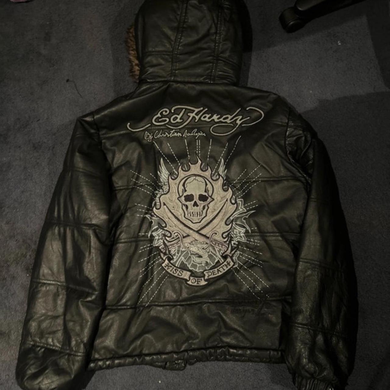 y2k 00s Ed Hardyジップアップパーカー KISS OF DEATH Vintage Y2k Ed Hardy Velour Kiss Of Death Hoodie by