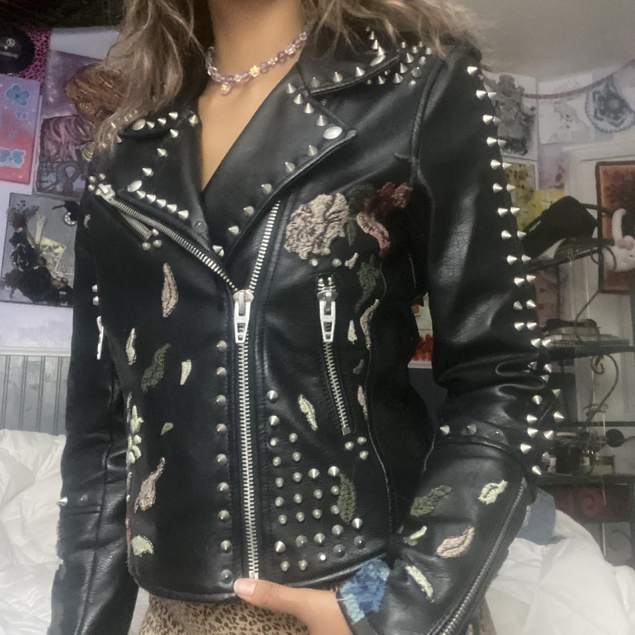 Blank NYC Embroidered and Studded Leather Jacket - - Depop