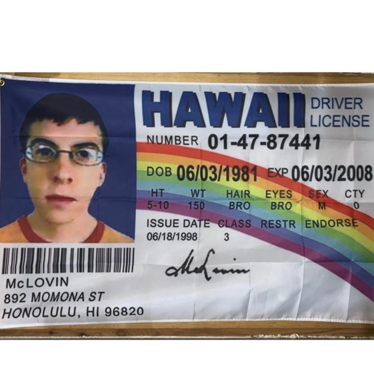 McLovin Superbad fake ID wall flag college dorm... - Depop