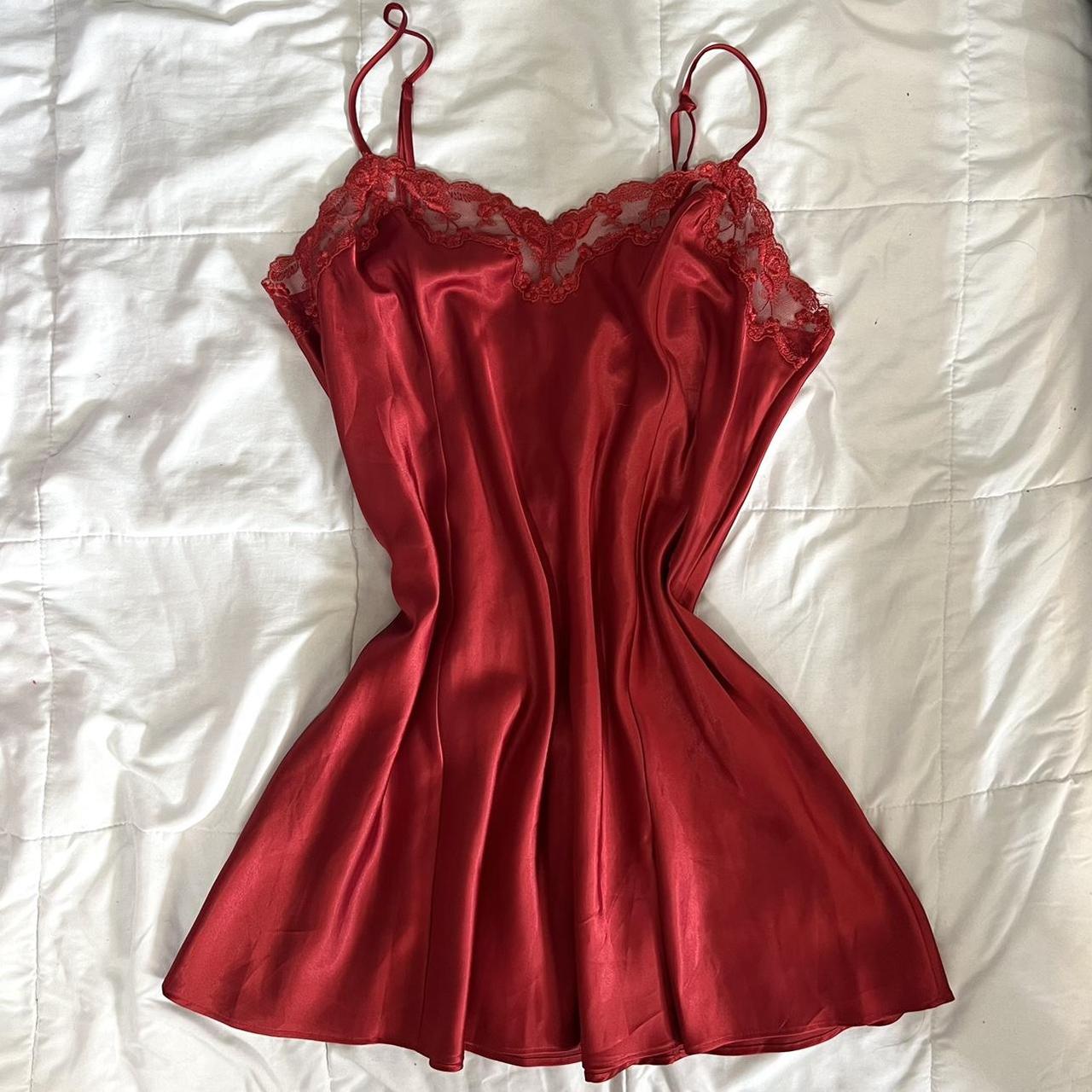 Buy Victoria's Secret Lipstick Red Satin Lace Slip Dress from the