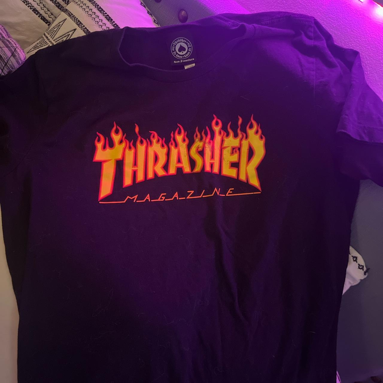 Black Thrasher Flame Logo T Shirt Size L No