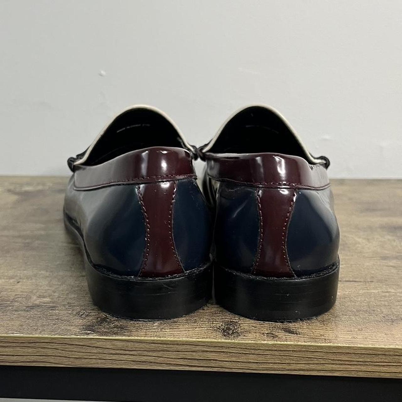 Women's Navy and Burgundy Loafers | Depop