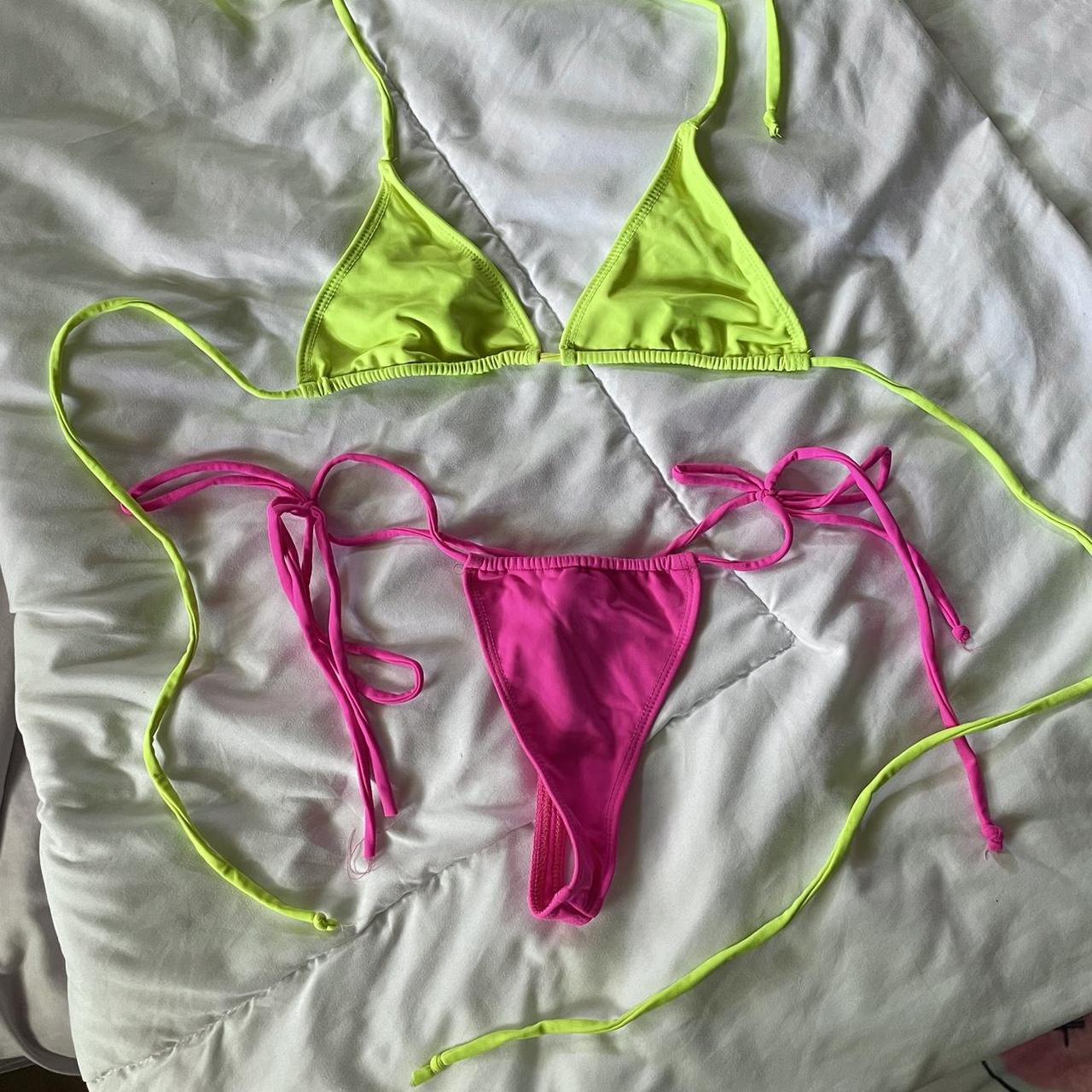 Fashion Nova Women's Yellow and Pink Bikinisandtankinisets Depop