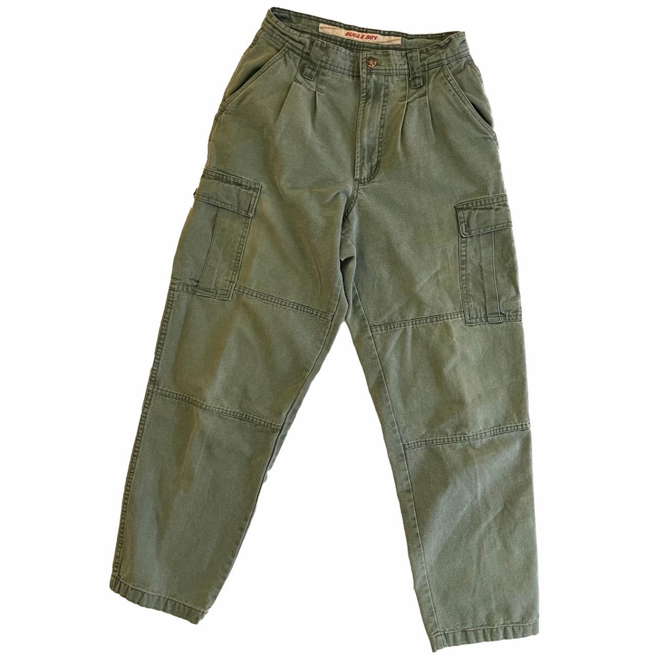 Bugle Boy Men's Green and Khaki Trousers Depop