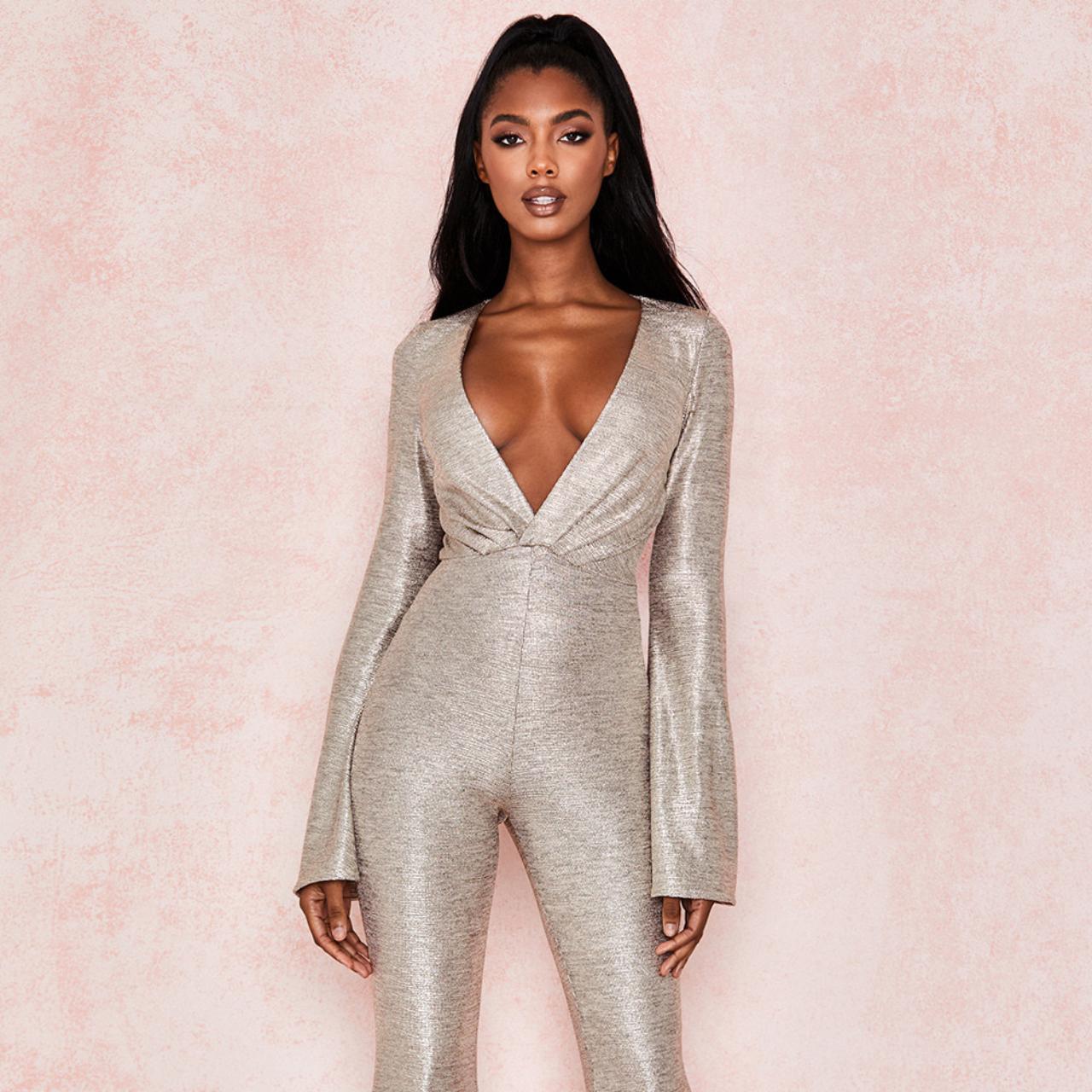 Long sleeve sales silver jumpsuit