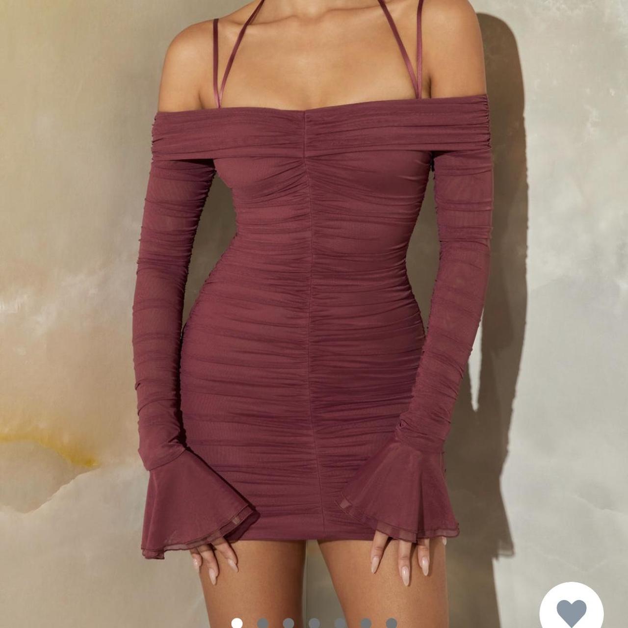 Oh Polly Bardot Long Sleeve Ruched Mini dress