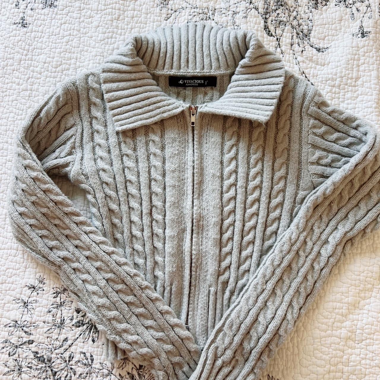 ⋆˚࿔ avandress grey cable knit two-zip sweater 𝜗𝜚˚⋆,