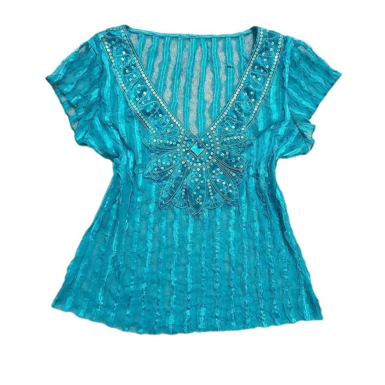 Perfect coastal turquoise blue fairy netted sheer... - Depop