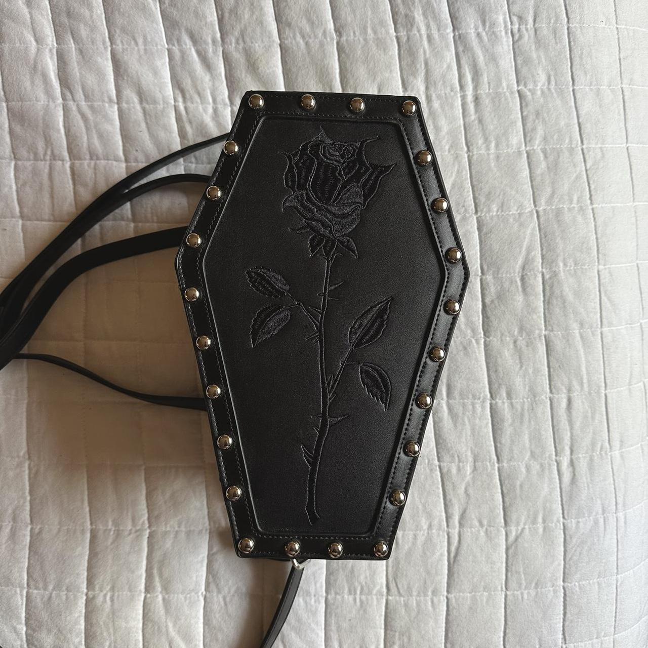 doll kill rose embroidered coffin shaped backpack... Depop