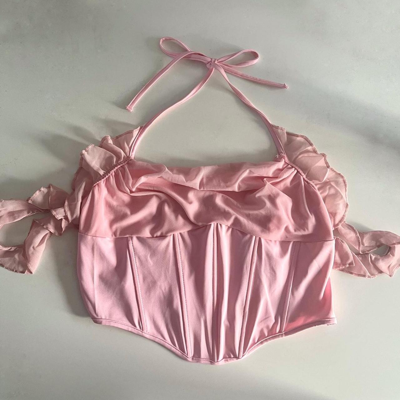 pink frilly corset bardot top 🌷 - off the shoulder... - Depop