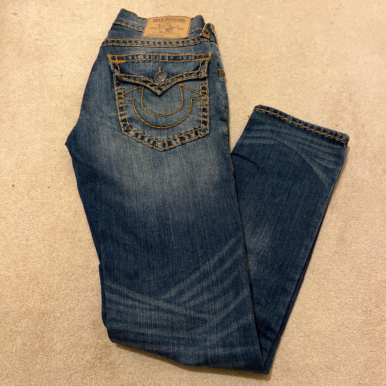 True Religion Stitches Relaxed Skinny Jeans with... - Depop