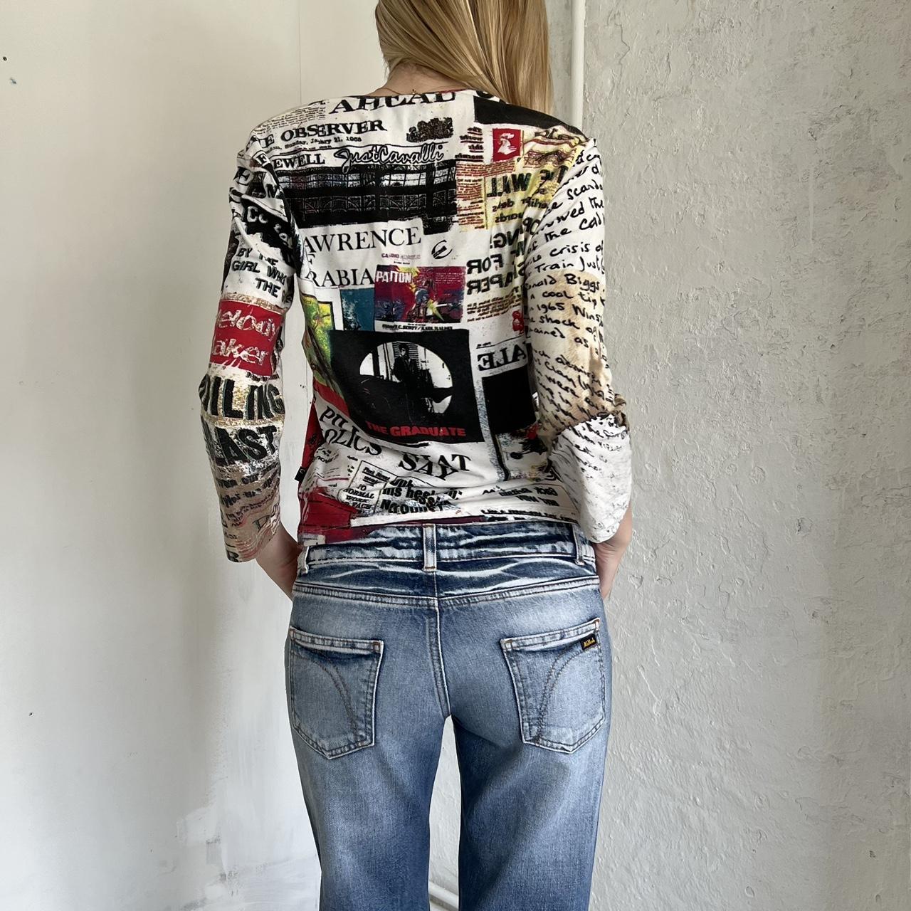 ROBERTO CAVALLI 売れ筋商品|||ロベルトカヴァリ シャツ トップス レディース Denim shirts Grey Vintage 1990s Cavalli graphic printed 3/4 sleeve top | Depop