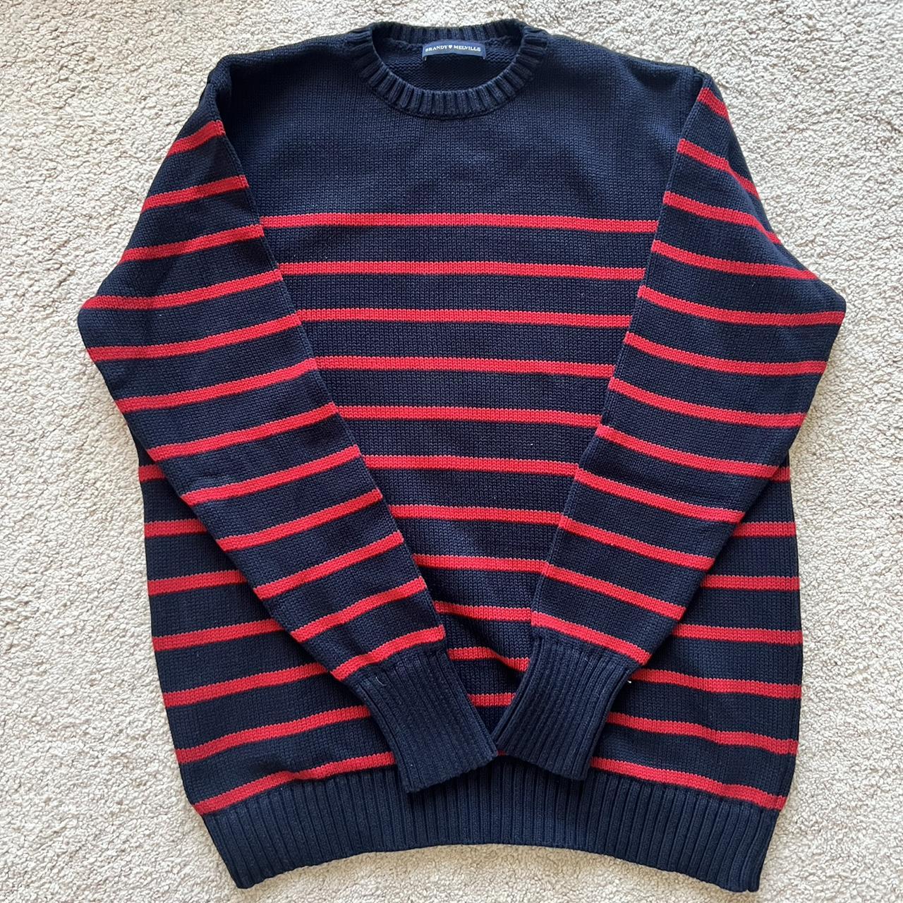 navy and red striped brandy melville sweater perfect... - Depop