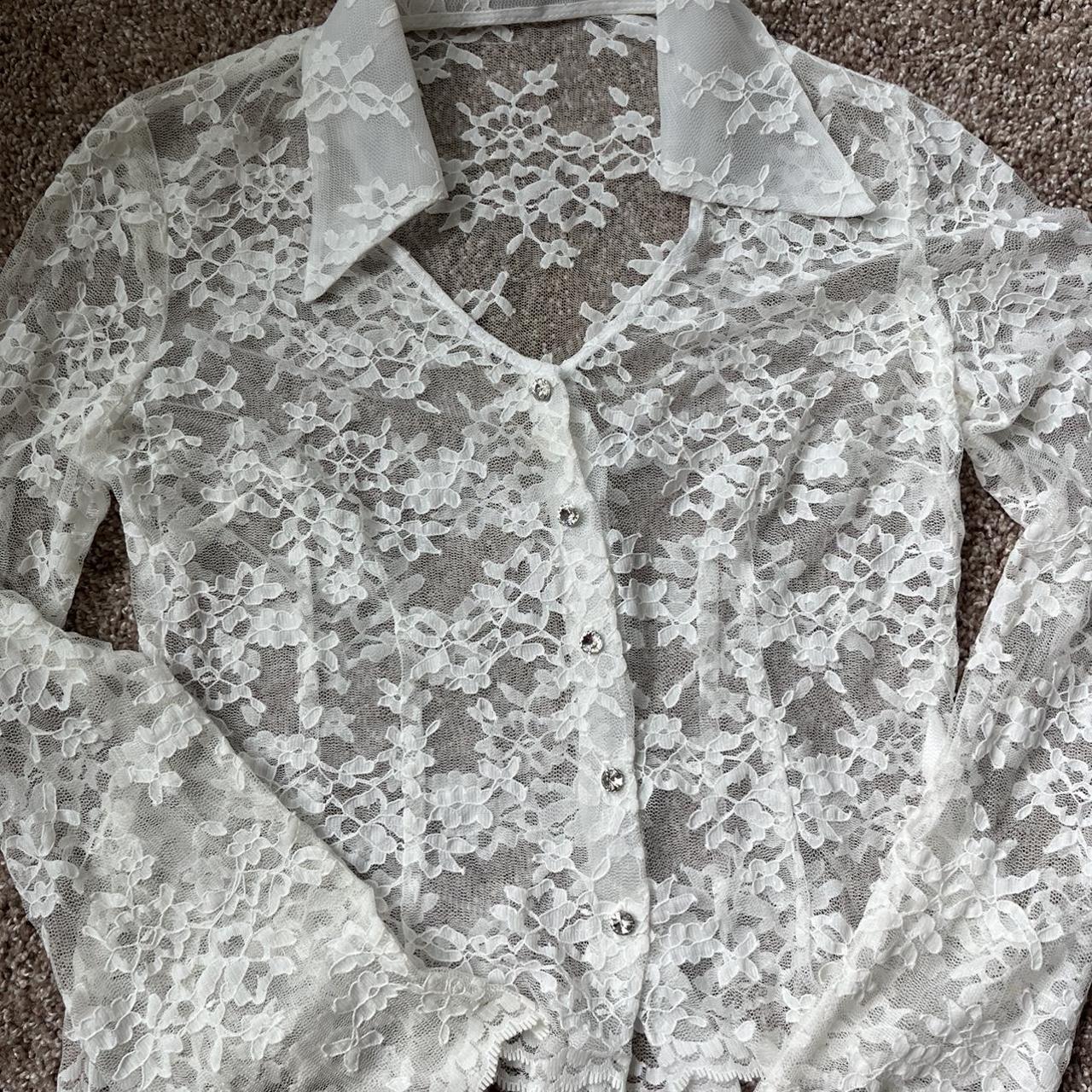 White Lace Button Down Button Down Lace Blouse With... - Depop