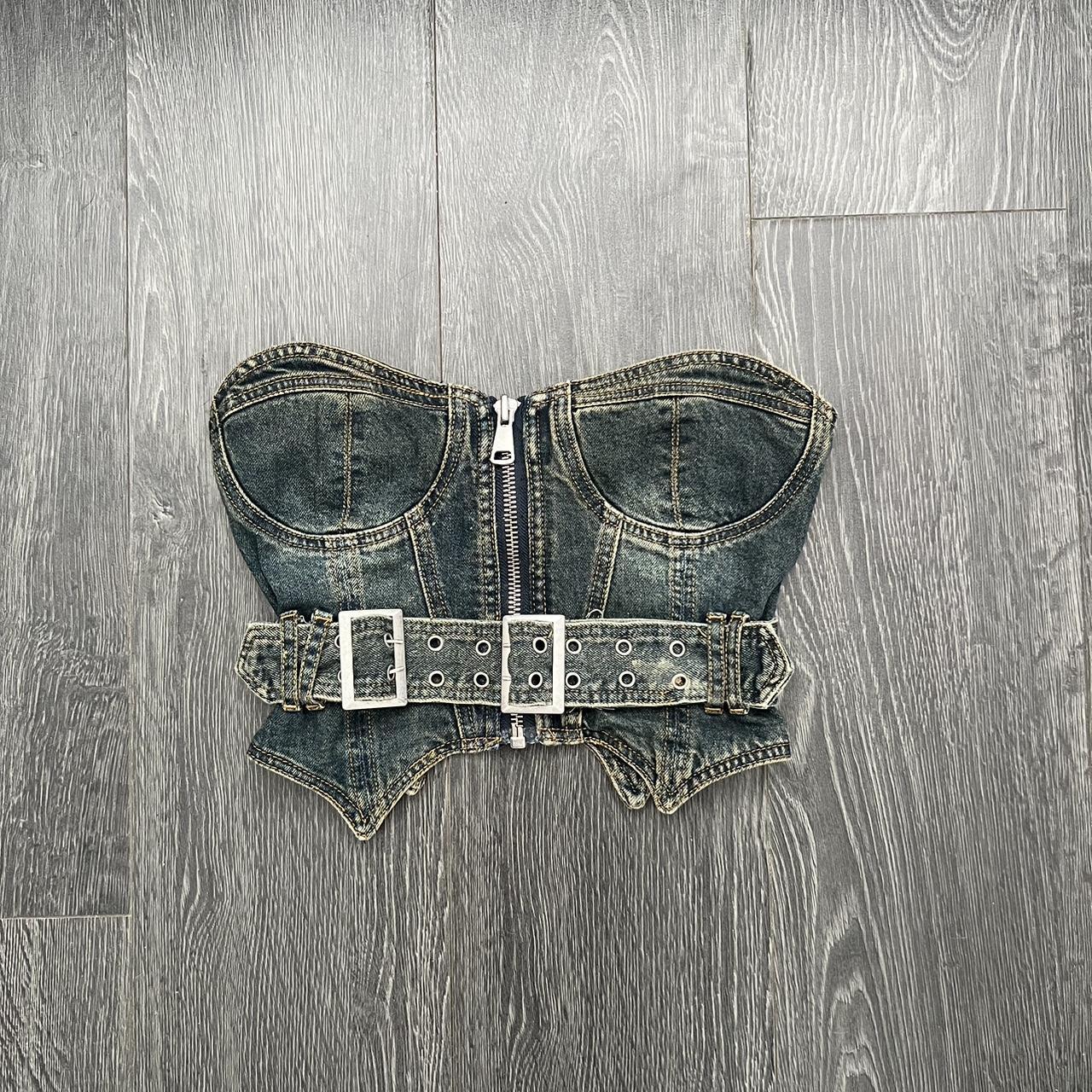 Denim Corset Buckle Top, -Rare find hard