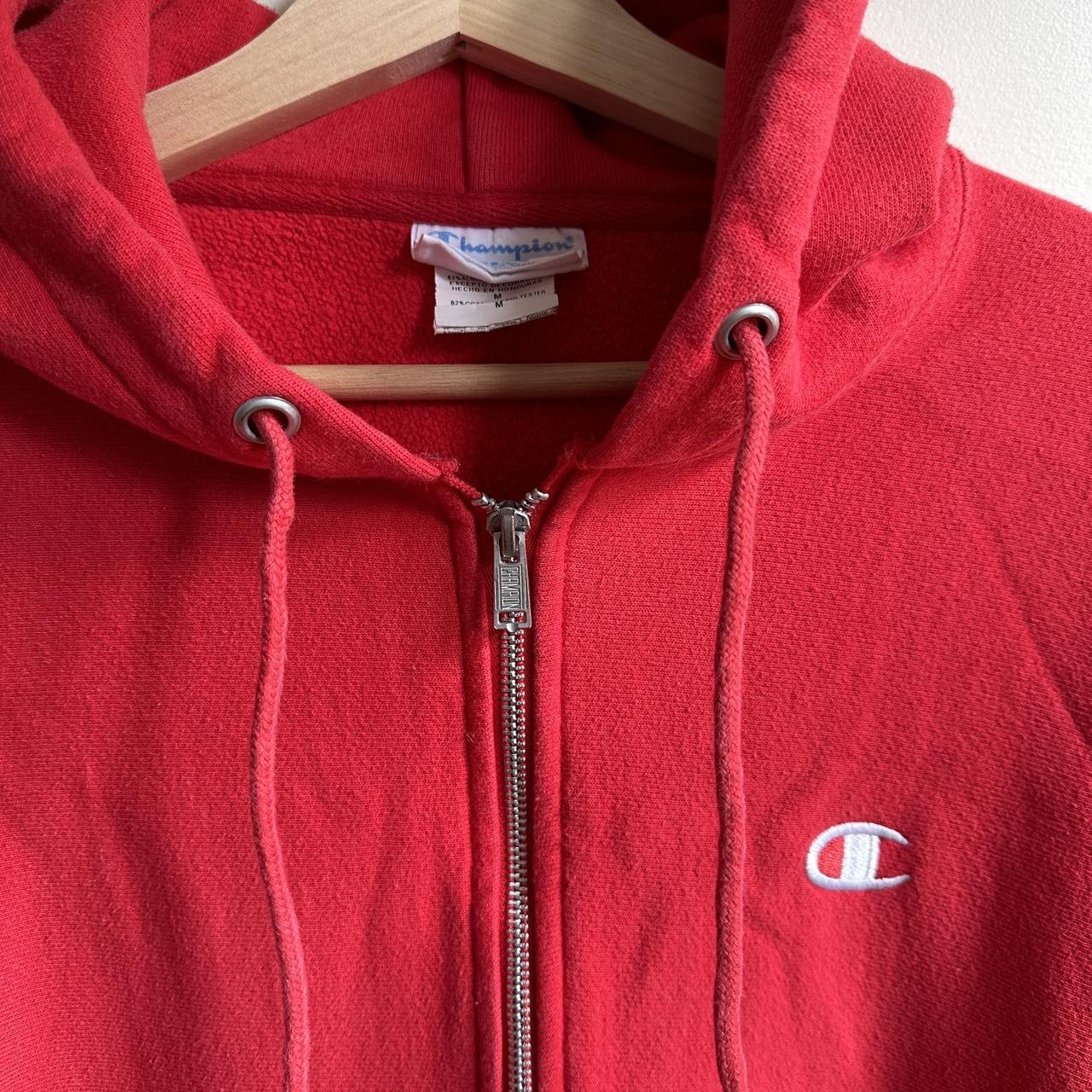 Champion reverse weave zip up hoodie in Medium #red... - Depop