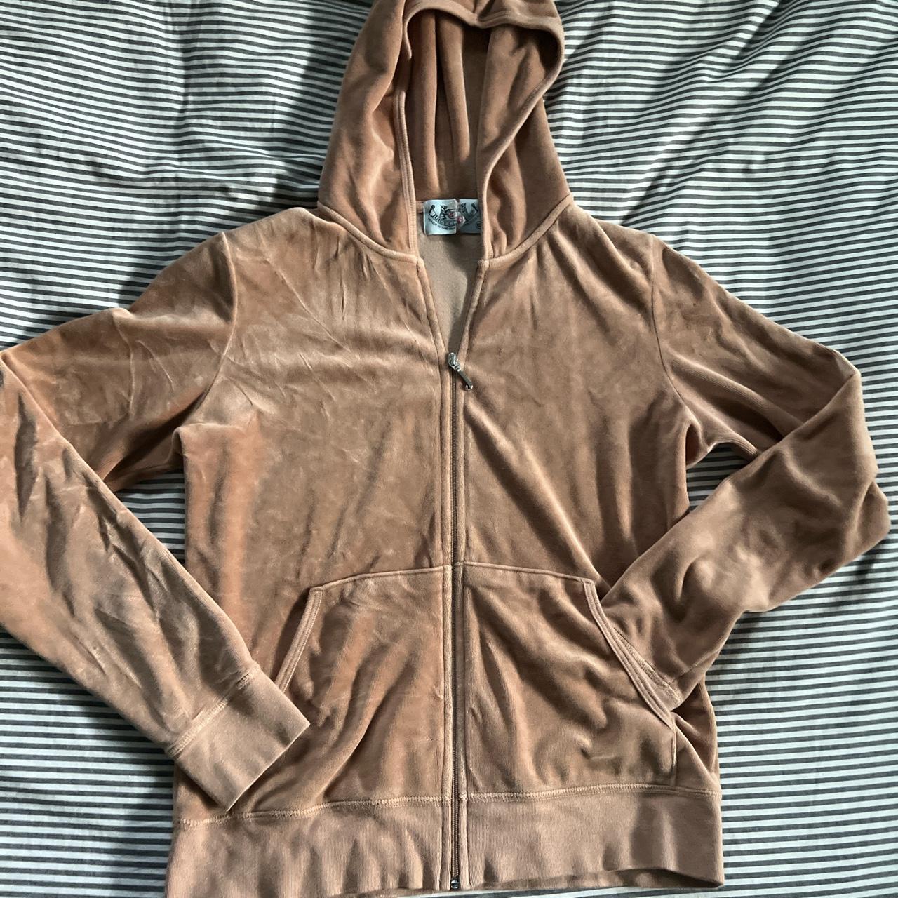 light brown velour juicy couture tracksuit top with... - Depop