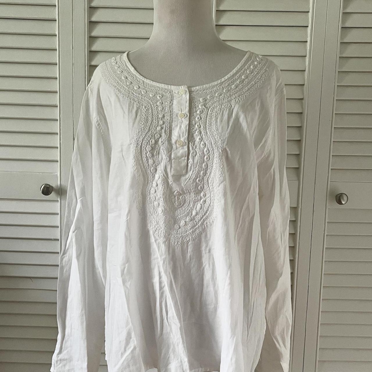 White Erika Embroidered Long Sleeve Blouse - Depop