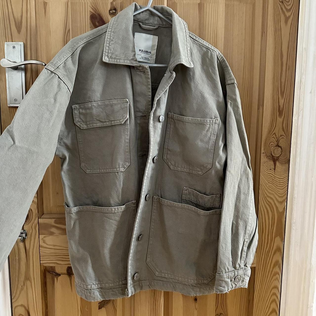 Pull&bear denim jacket in khaki hotsell