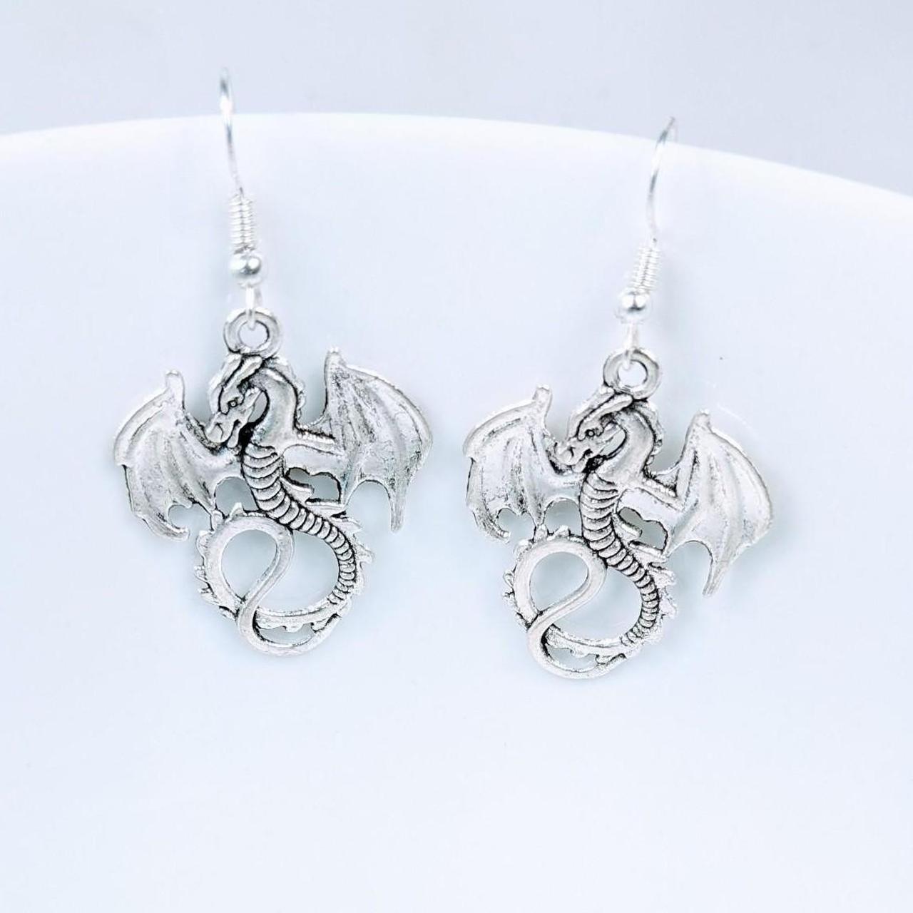 Dragon Dangle Earrings Silver tone goth dragon... - Depop