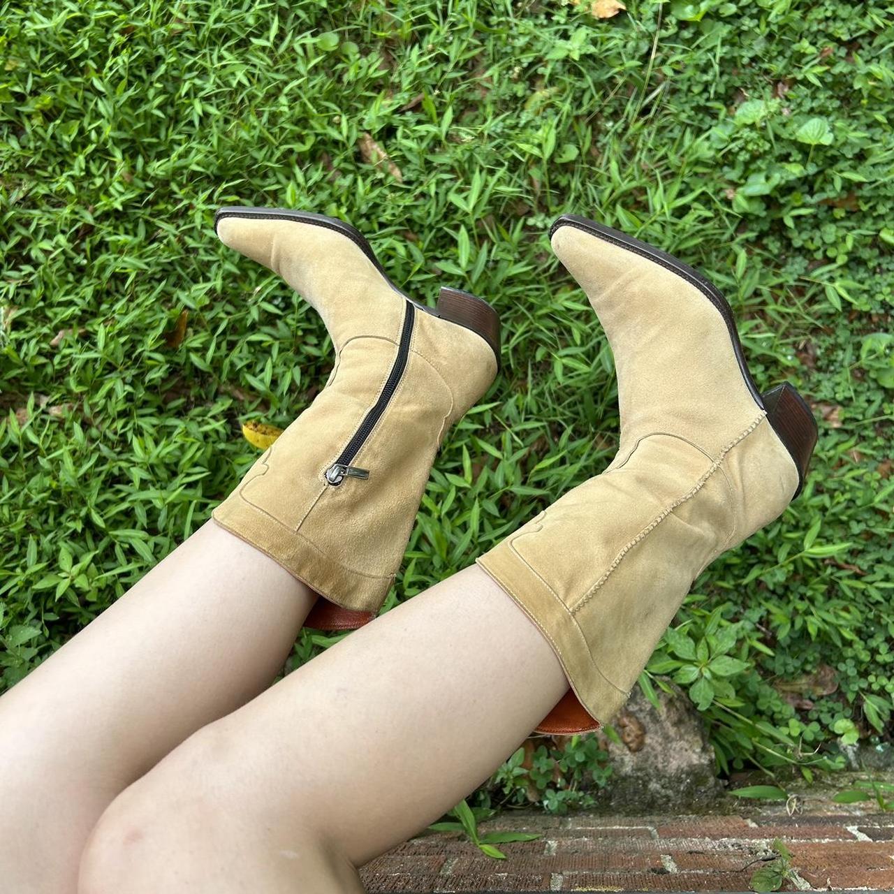 Adorable vintage 90s tan suede cowboy boots with... Depop