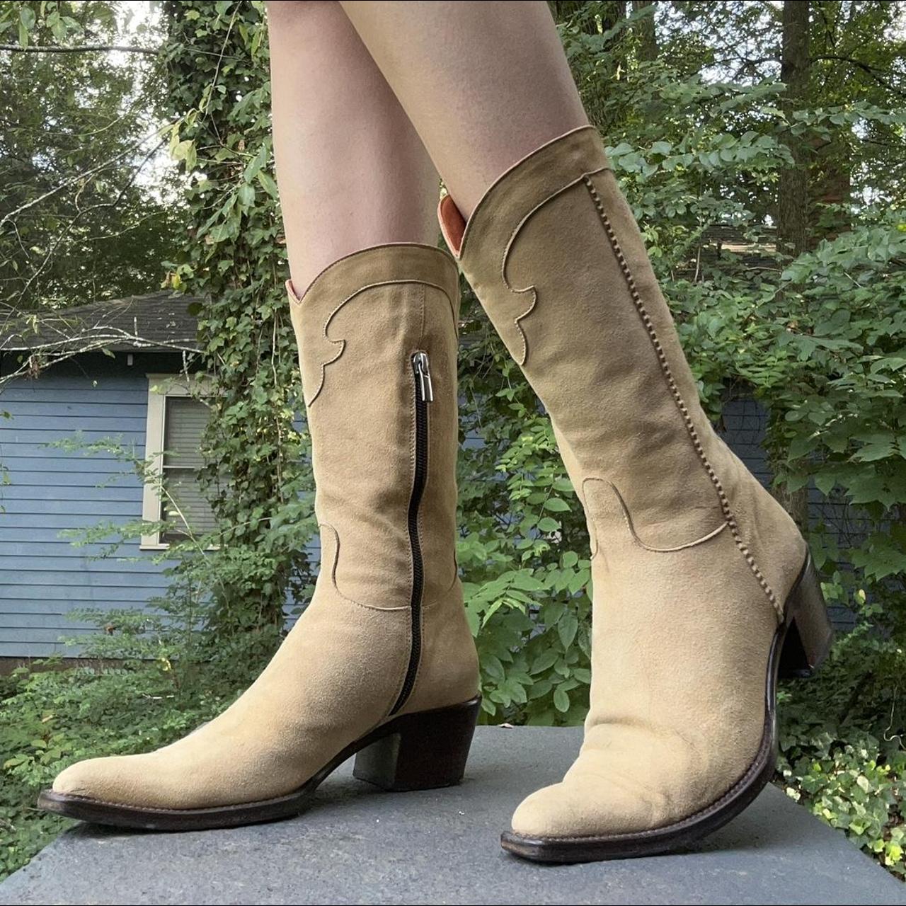 Adorable vintage 90s tan suede cowboy boots with... Depop