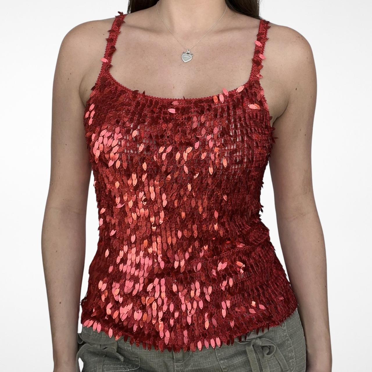 🤍 Red Sequin Knit Tank 🤍 Vintage red knit tank with... - Depop