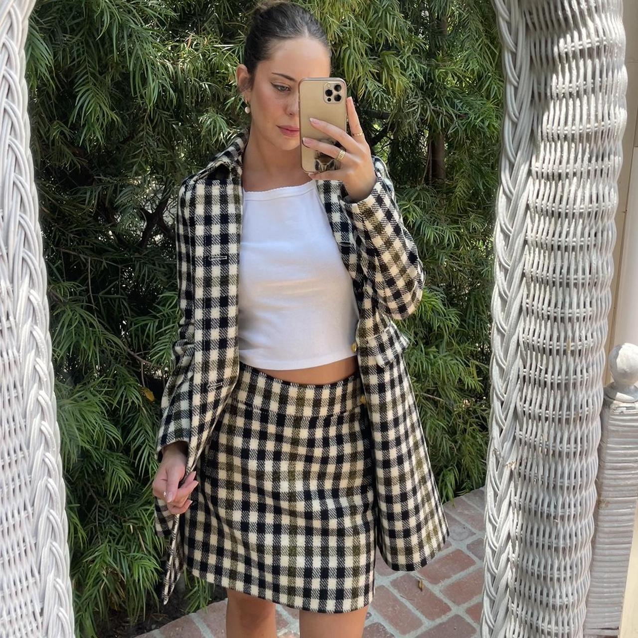J Crew Plaid Oxford Long Wool Coat Gold Buttons Sz 2 | Depop