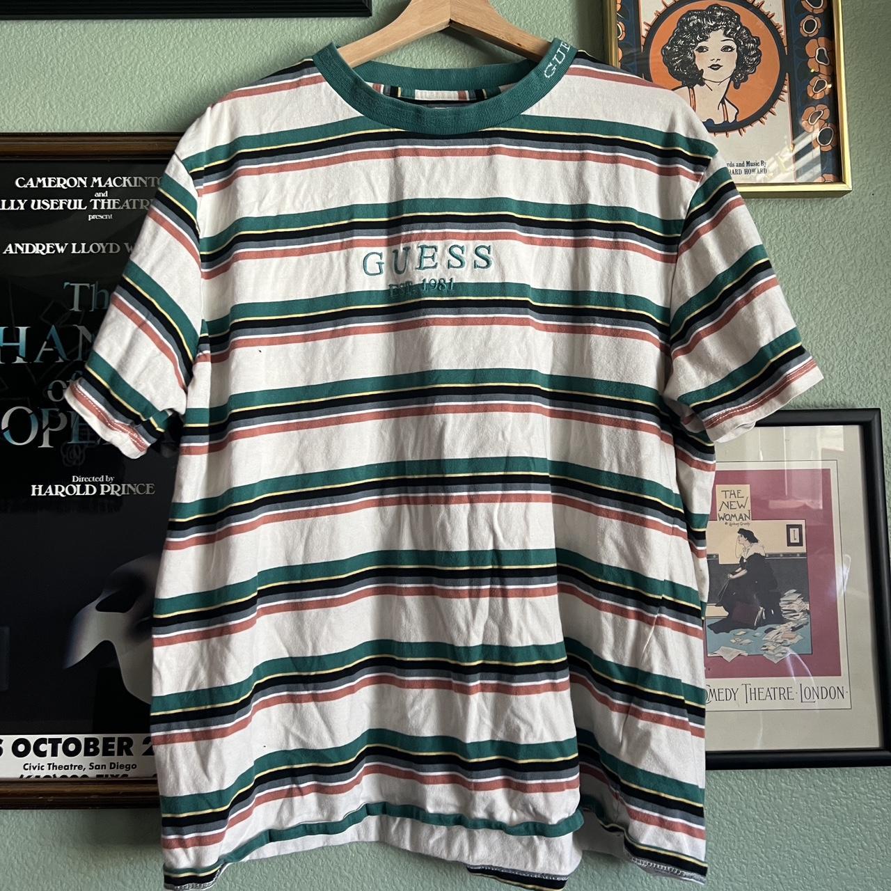 striped Guess t shirt, size L, barely worn - Depop