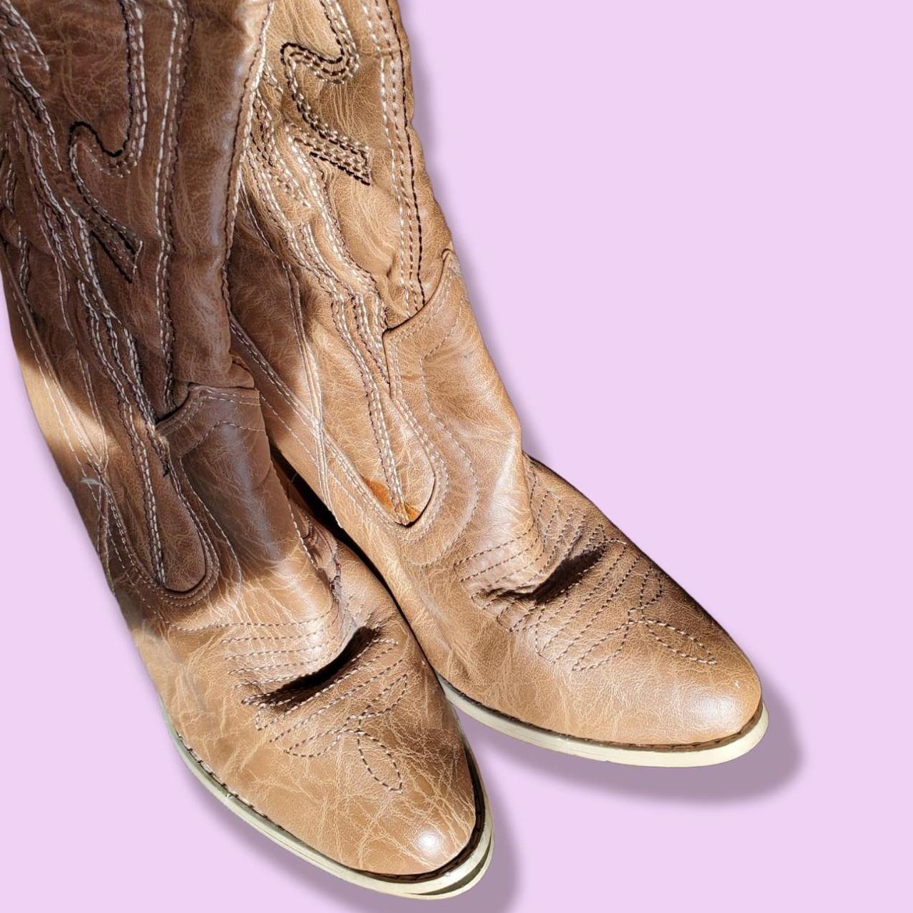 Knee high cowboy boots with heels !!! Faux leather,... Depop