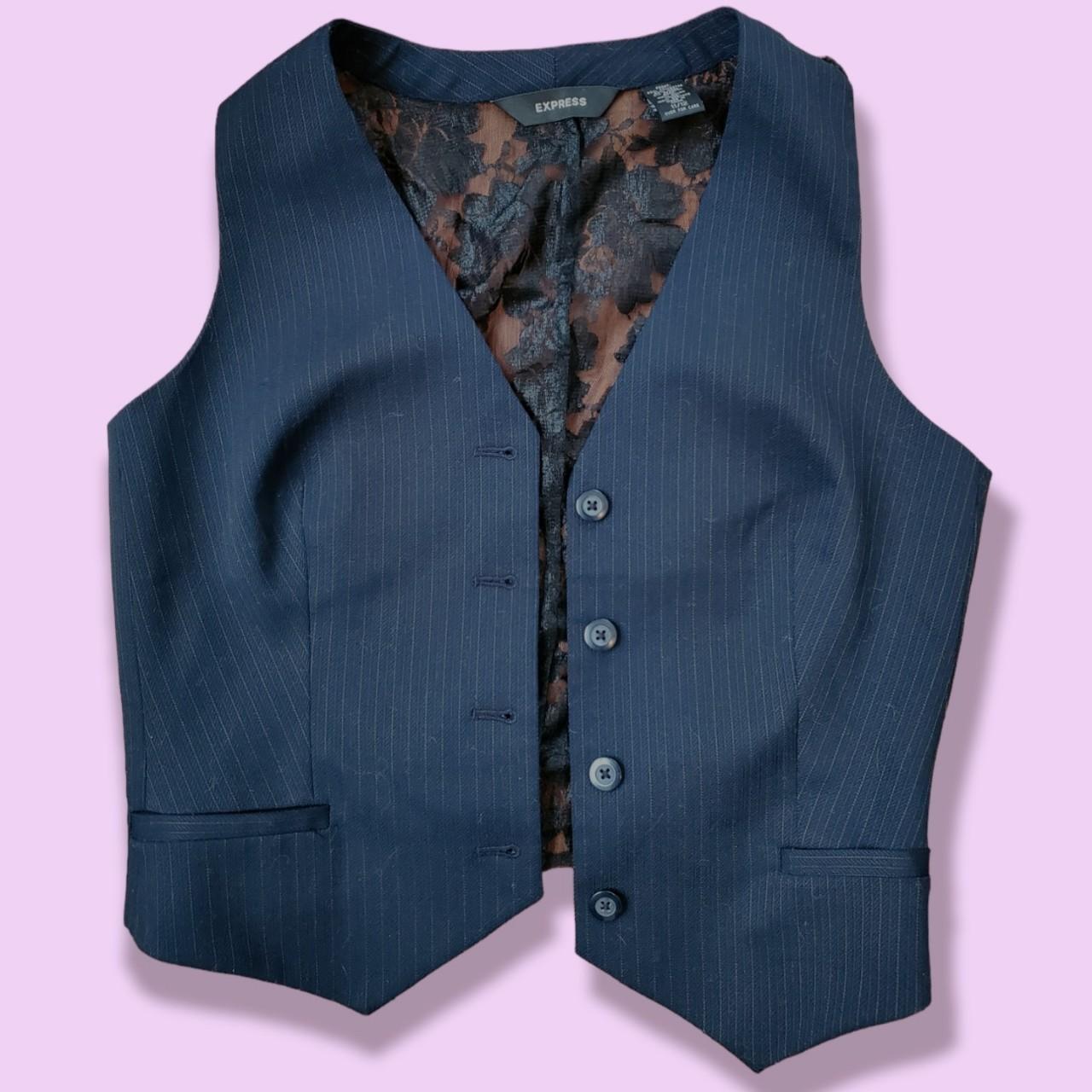 Express Women's Navy and Black Waistcoatsvests Depop