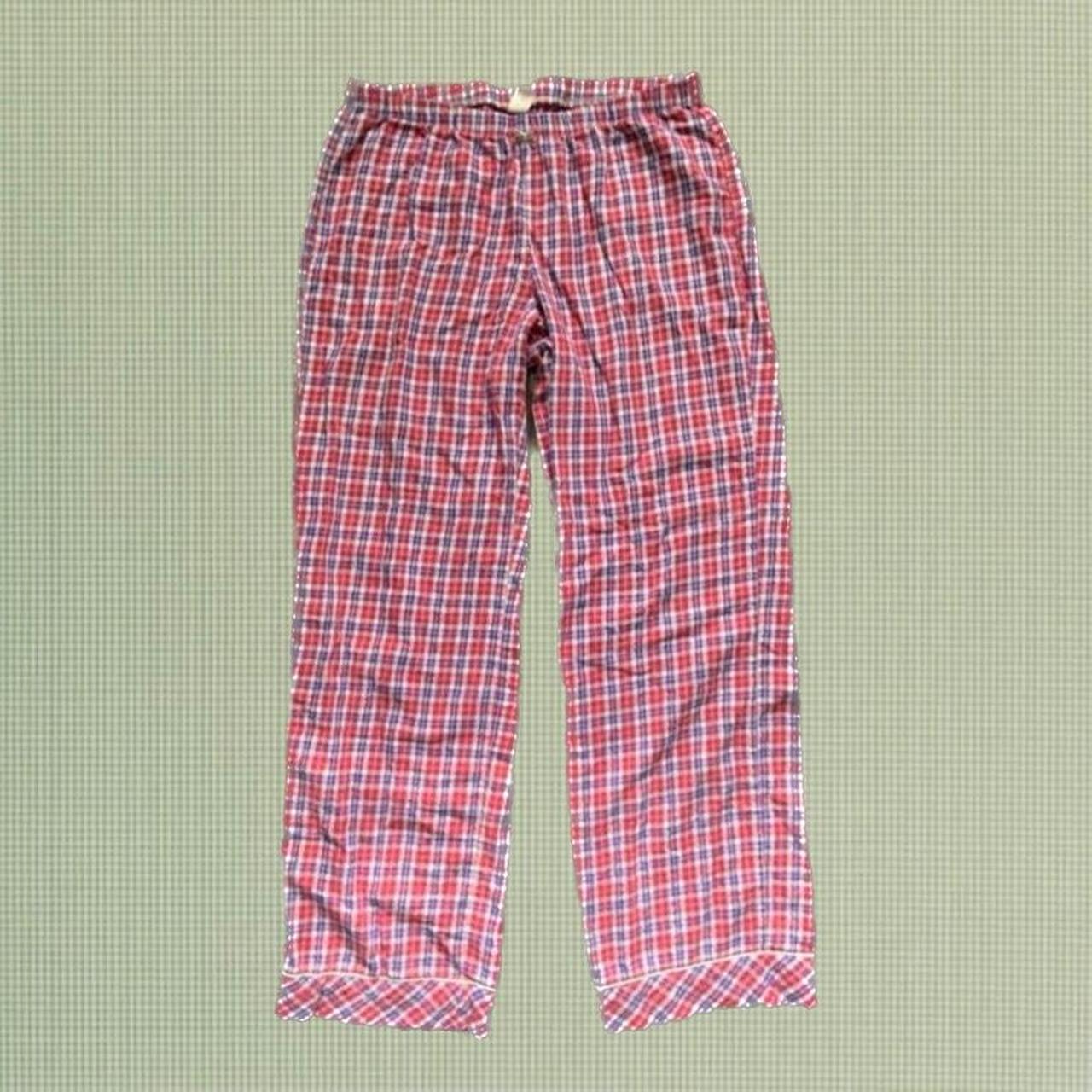 Pink, purple, and white plaid low rise pajama pants... - Depop