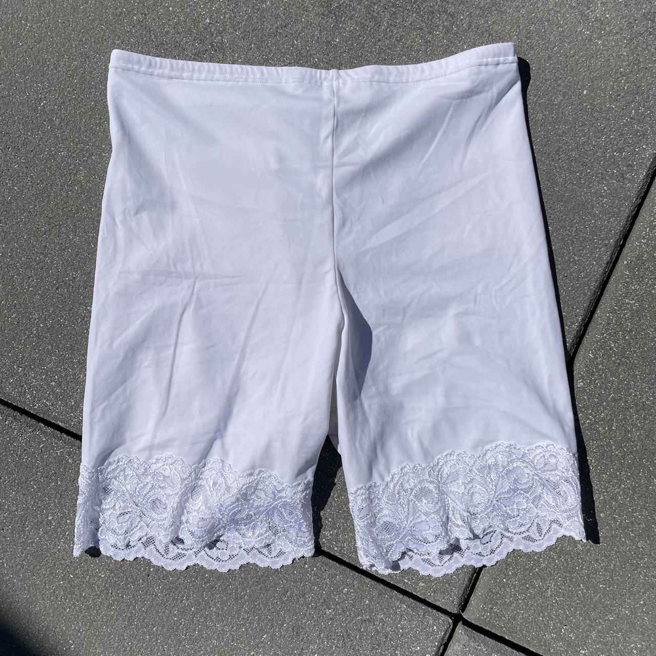 White Lace Slip Shorts. These fit like biker shorts.... - Depop