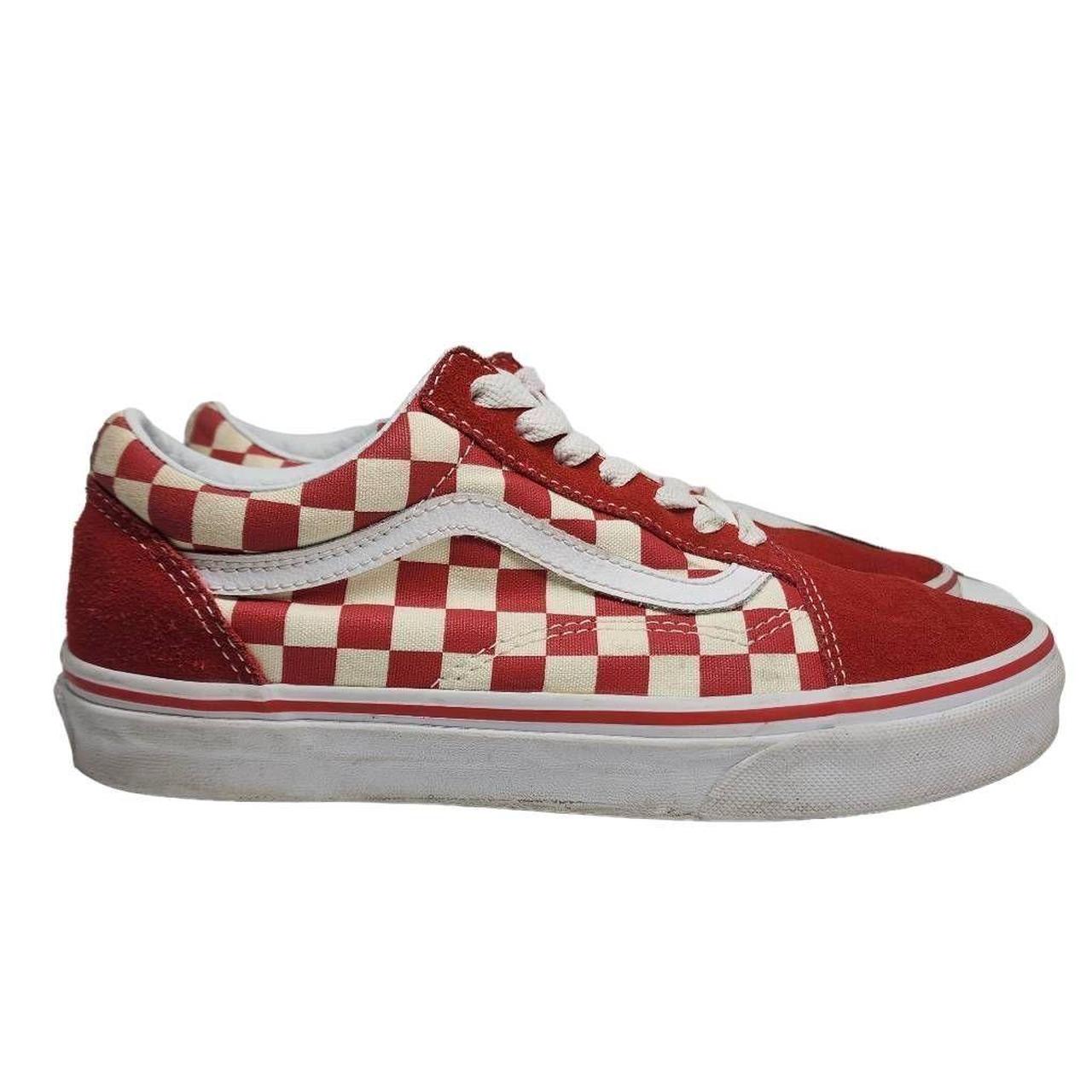 Vans Unisex Red Old Skool Checkerboard Suede Low Top. Depop