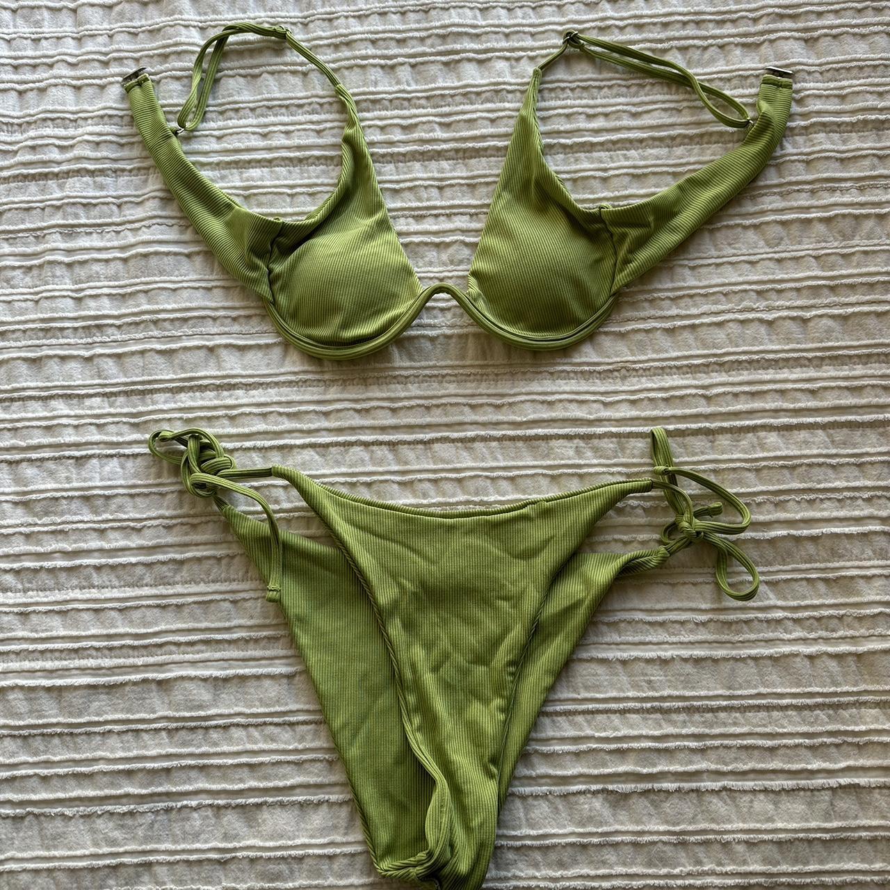 Green ribbed bikini set👙 Bikini top has wire cups... - Depop