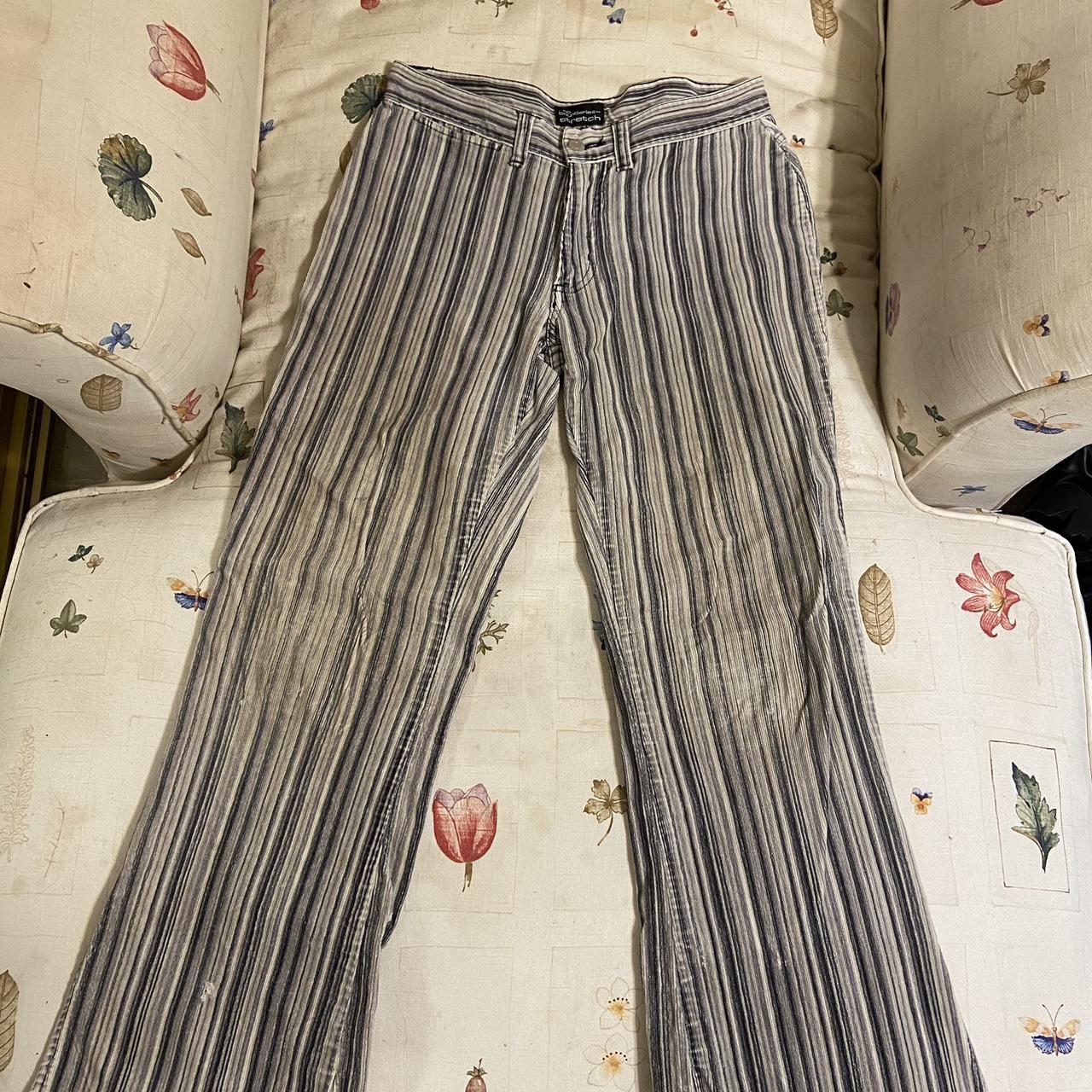 Vintage no boundaries flared striped pants with slit... - Depop