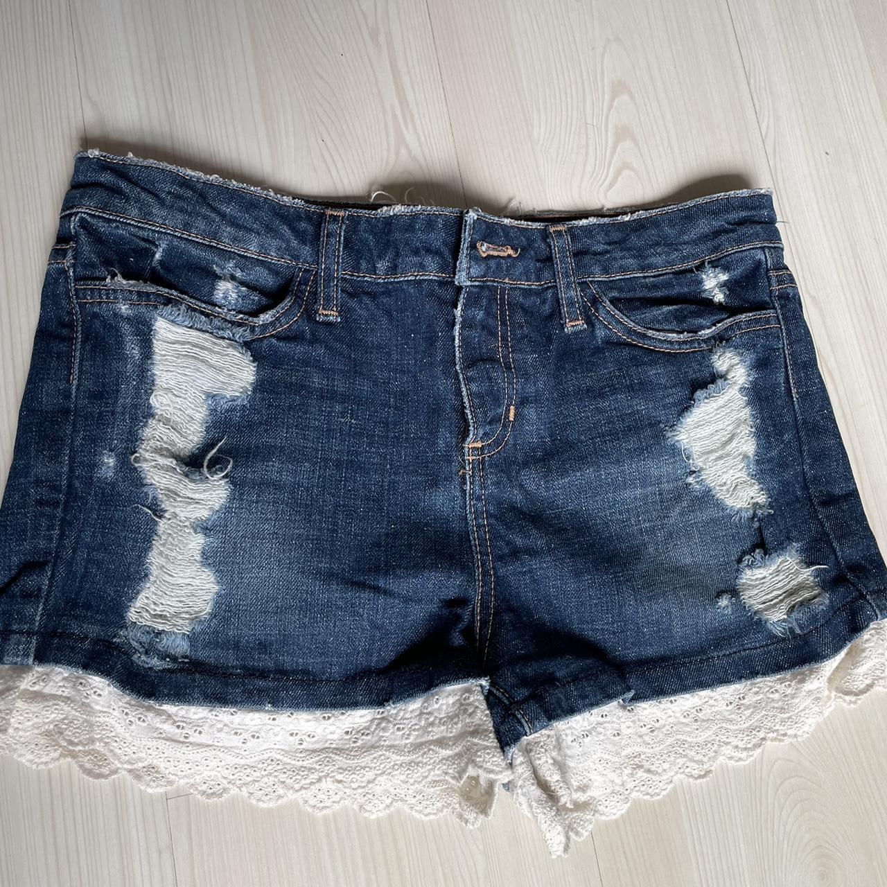 Daisy Dukes ripped jean booty shorts with lace... - Depop