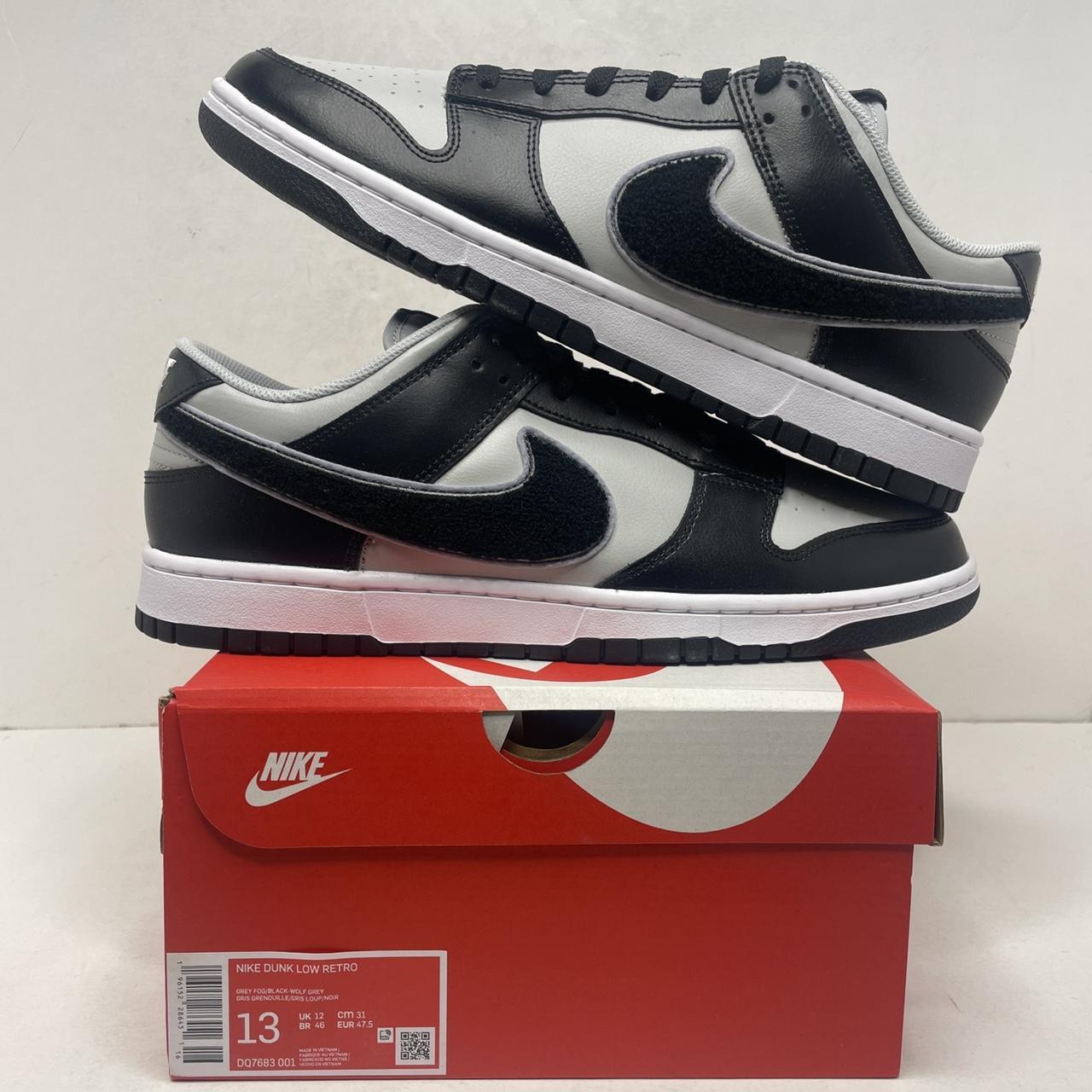 Nike Dunk Low Retro “Chenille Swoosh Black Grey”... - Depop