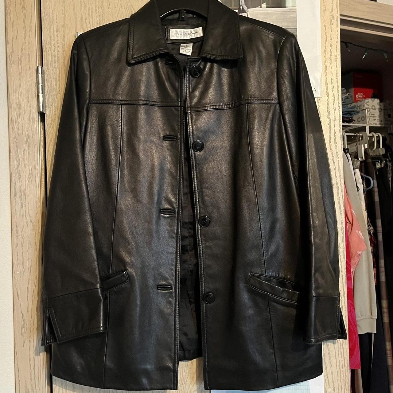 Vintage Leather Lamb Skin Black Collared Jacket... - Depop