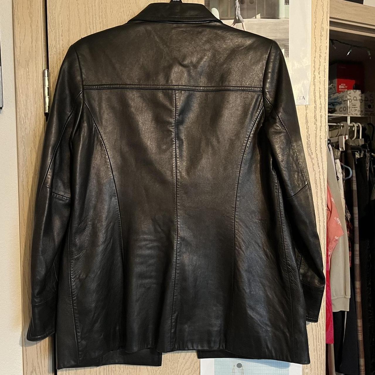 Vintage Leather Lamb Skin Black Collared Jacket... - Depop