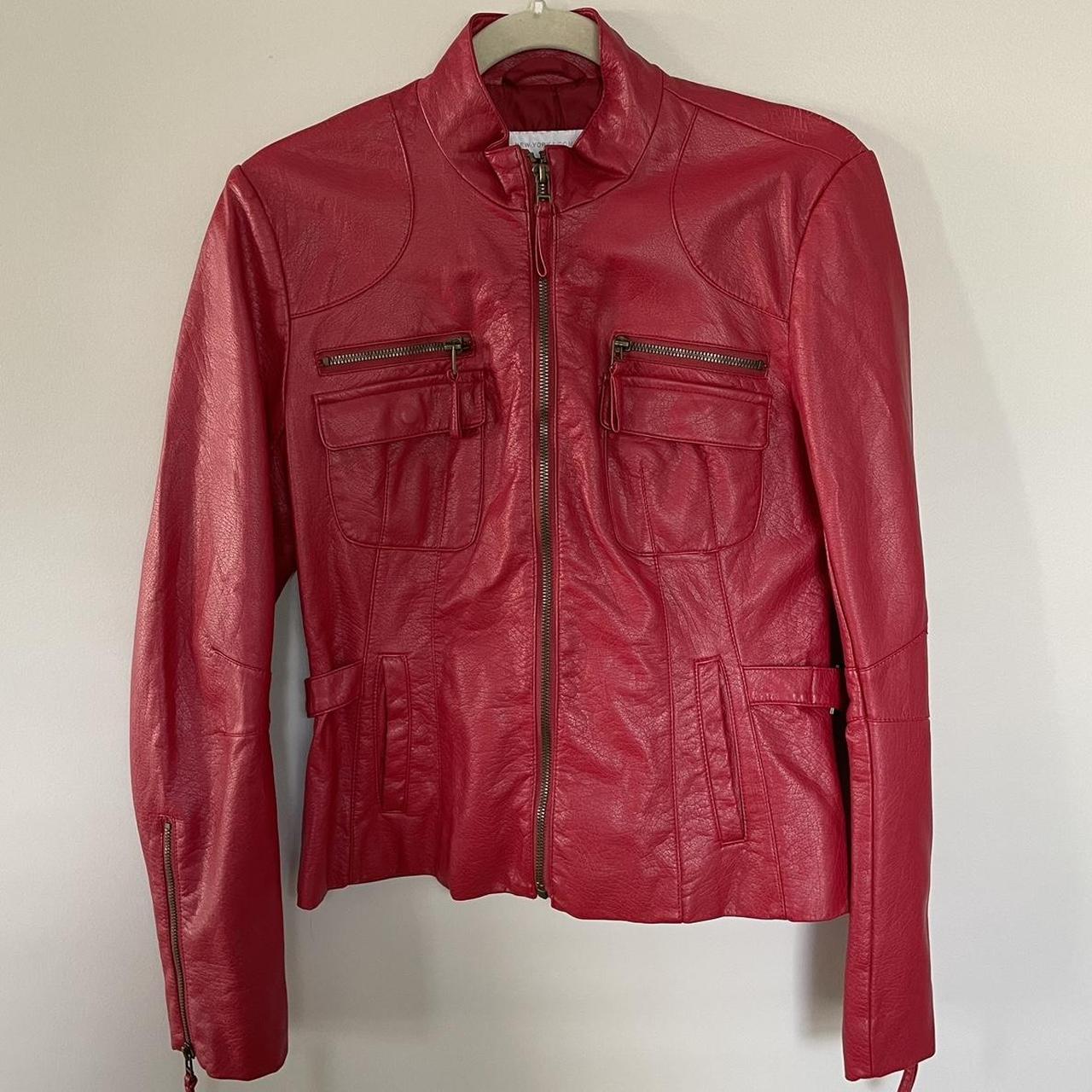 vintage faux leather red jacket. moto style. perfect... - Depop