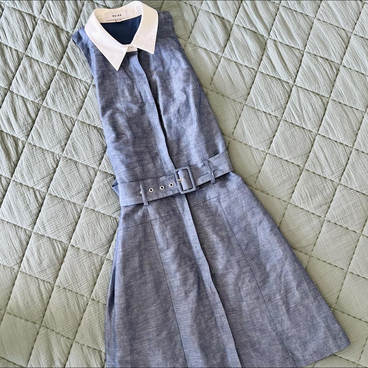 Reiss Women's Blue and White Dress | Depop