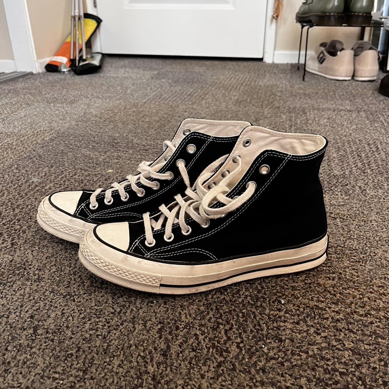 Converse Men's Black and Cream Trainers | Depop