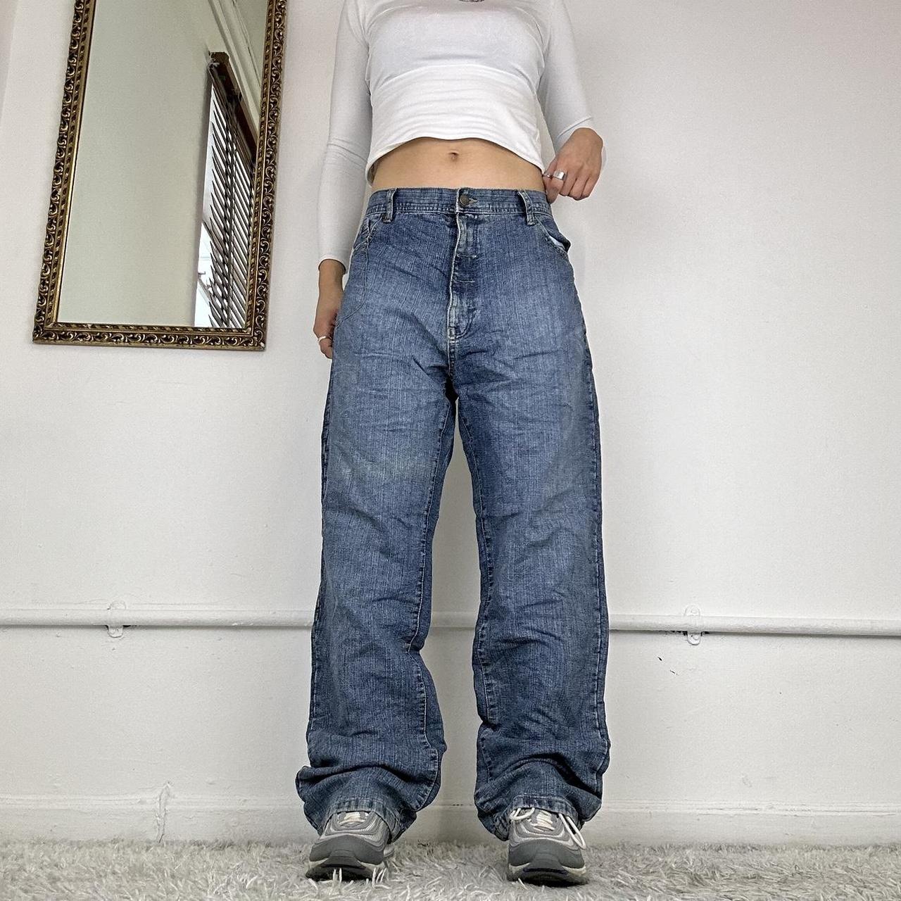 baggy wide leg jeans size: waist 34, inside leg 31,... - Depop