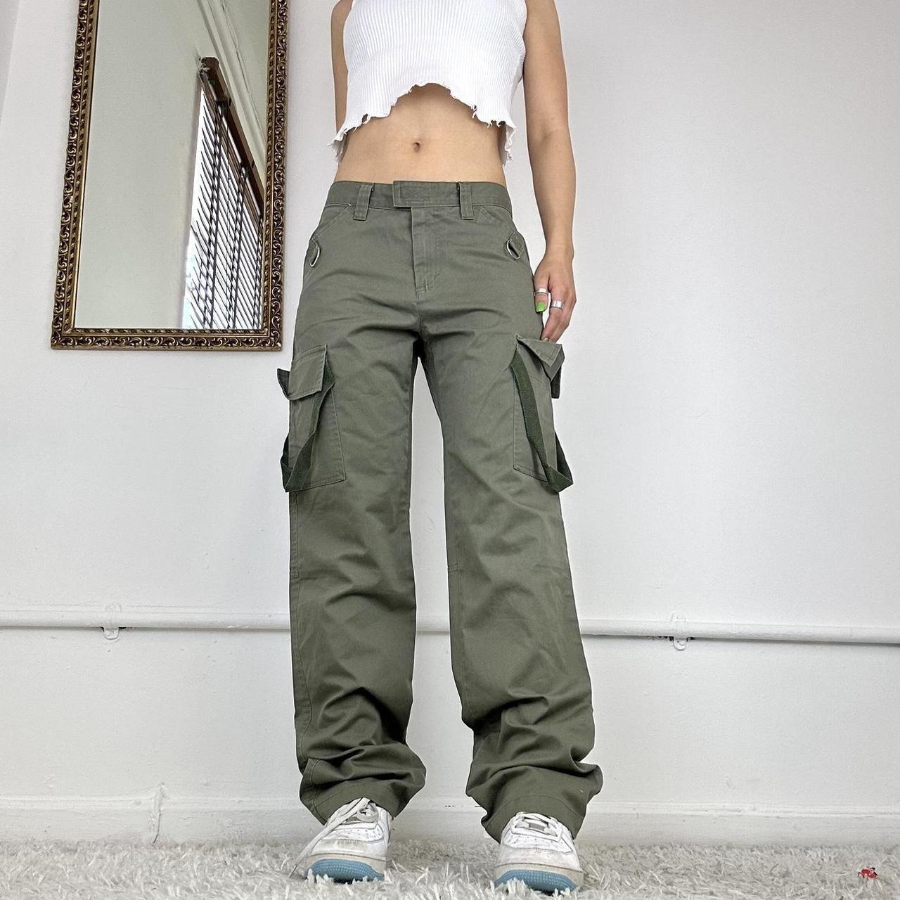 vintage khaki cargo trousers baggy fit, wide... - Depop