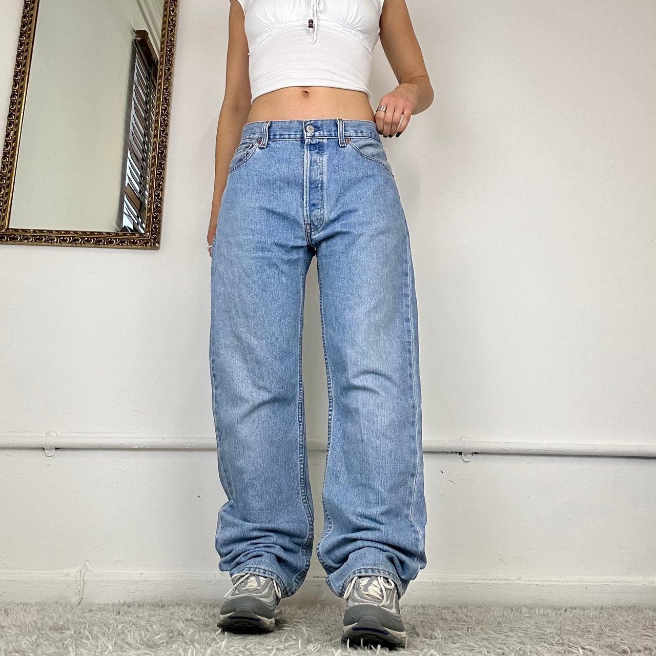 baggy lightwash levis jeans size: waist 34, inside... - Depop